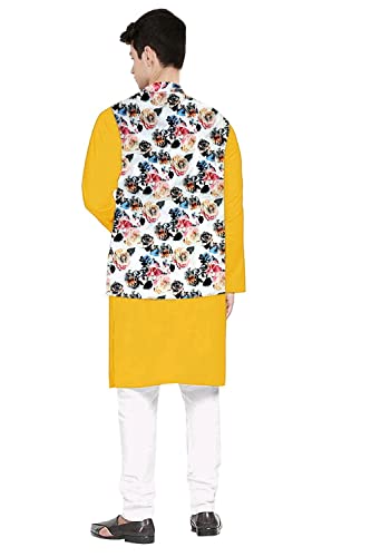 Image of Os Men's & boy kurta pyjama set with nerhu jackets (Multi printed) in cotton (baap beta|father son|)