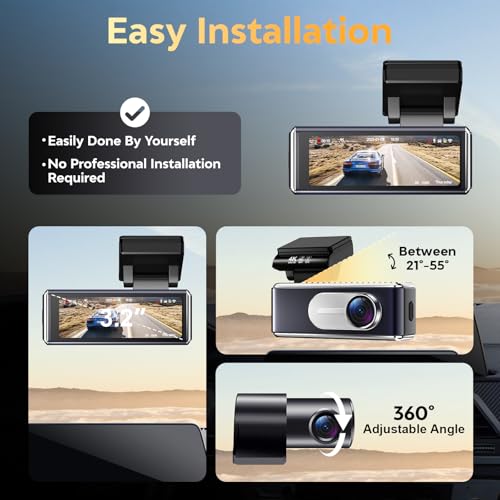 Image of Dash Cam Front and Rear - 4K HD Dual Dash Camera for Cars, Built-in 5G WiFi GPS, 64GB Card, Dashcam with 3.2 inch IPS Screen, UHD Night Vision, HDR, App Control, 24H Parking Monitor
