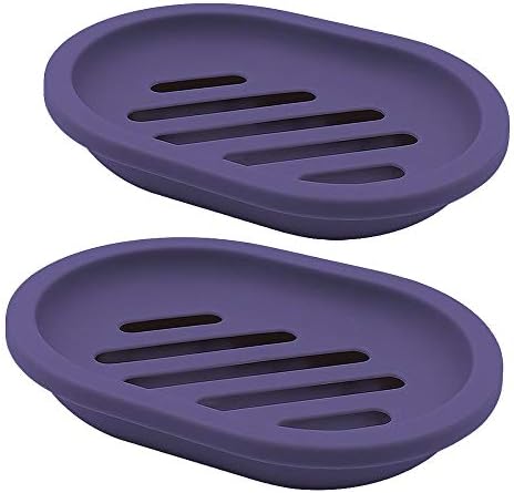 FEIDOL Soap Dish with Water Drainage Design for Drying and Saving Soap, Bathroom Kitchen Sponges Holder (Purple - Oval) 2 Pack