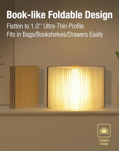 Image of Wooden Book Lamp - Portable Folding LED Book Light for Reading, Unique Gift for Book Lovers, Magnetic Mood Lighting for Home&Library Decor (Maple)