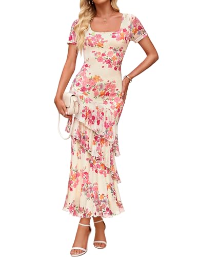 ZESICA Women's Summer Floral Bodycon Maxi Dress 2026 Square Neck