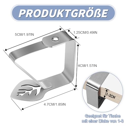 Foto von 8 Stück Tischdeckenklammern Edelstahl,Tischtuchhalter Blatt,Tischabdeckungsklemmen Outdoor Clips Tischdecke Clips Rutschsicher Windfest,für Biergarten, Picknick,Camping（Für Plattenstärke mit 1–3 cm）