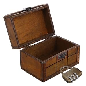 Didiseaon Vintage Wooden Storage Box with Combination Lock Small Antique Jewelry Organizer Rustic Treasure Chest for Keepsakes and Trinkets Retro Decorative Storage with Handle for Home