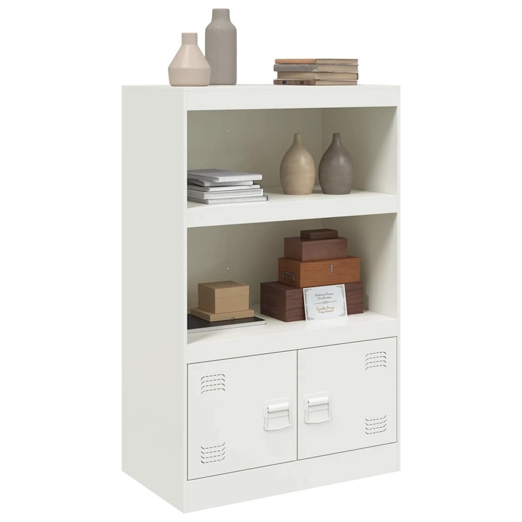 Aparador blanco 67 x 39 x 107 cm, armario de acero laminado en frío con 2 puertas, muebles de almacenamiento modernos para sala de estar, oficina, cocina, espacio de almacenamiento versátil