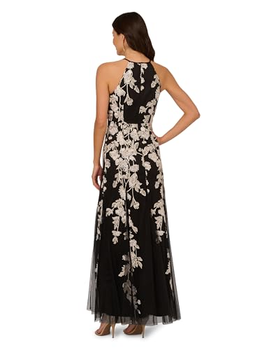 Adrianna Papell Women's Halter Embroidered Godet Gown2