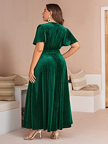 Image of Simplee Women's V Neck Velvet Maxi Dress Short Sleeve Empire Waist Long Formal Dress for Wedding Guest