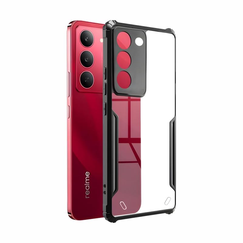 Image of AIBEX Compatible for Realme Narzo 80X 5G / Realme P3X 5G / Realme 14X 5G Mobile Back Case Cover, Crystal-Clear Shockproof Bumper with Camera Guard |(TPU+PC) | Anti-Yellow, Slim Transparent - Black