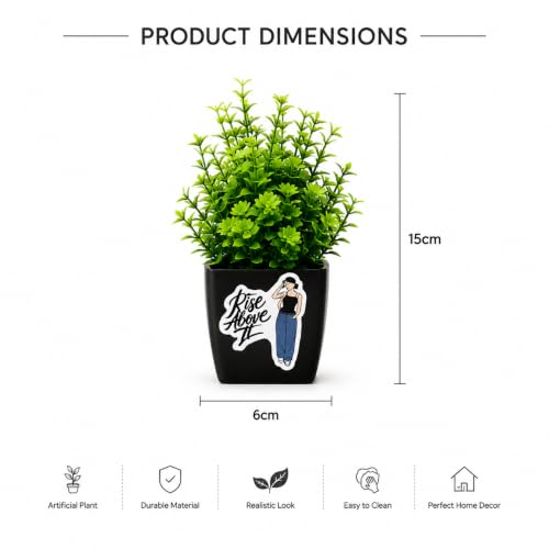 Image of Artificial Plants with Motivational Quote Pots Set of 5 | Mini Fake Plants for Home Decor | Indoor Office Desk Table Decor | Decorative Plastic Planters for Living Room, Bedroom, Balcony & Gift Items