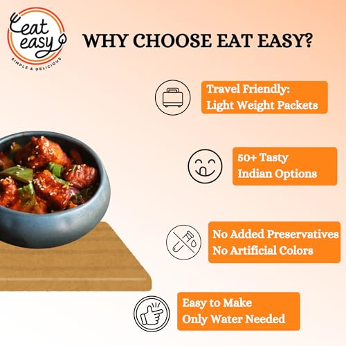 Image of Eat Easy Ready to Eat Jain Paneer Chilli 95g (Pack of 2) No Onion No Garlic | After Preparation 235g Each, Just Add Hot Water & Cook | Freeze Dried Instant Indo-Chinese Meal for Trip | Each Pack Serves 2