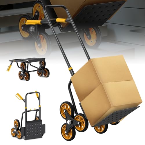 Auto Dynasty Stair Climbing Dolly Cart, 330LB Stair Climbing Hand Truck with Telescoping Handle, Heavy-Duty Folding Trolley Cart with 6 Wheels for Home Shopping Moving Warehouse Office, Orange