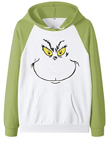 ANTSZONE How The Grinch Stole Christmas Holiday Raglan Hoodie Sweatshirts for Women - Casual Long Sleeve Pullover Hooded Sweatshirt Tops (0# Green