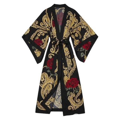 Bata larga de satén floral estilo kimono para mujer 4