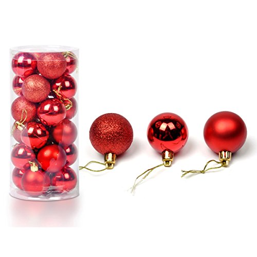 24 Stück Weihnachtskugeln Glänzend Glitzernd Matt Christbaumschmuck bis 3cm Rot