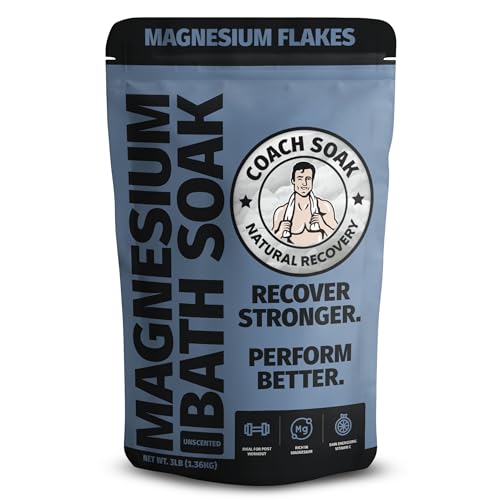 Coach Soak Recovery Bath Soak - Alternative to Epsom Salt Bath Soak - Fast-Absorbing Pure Magnesium Flakes & Dead Sea Salt with 21 Minerals Bath Salts & Essential Oils - 3 lb Unscented