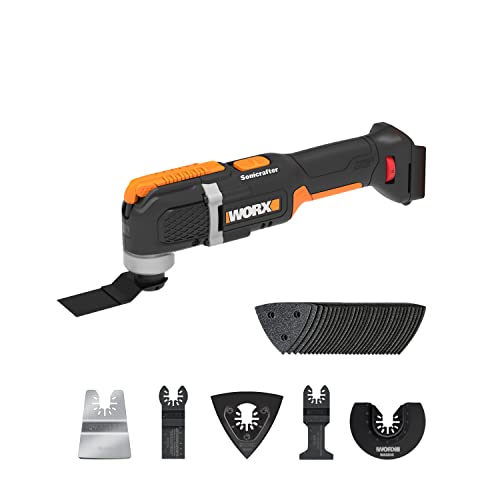 Multiherramienta oscilante Sonicrafter 20V Máx. Worx | PowerShare | WX696.9 | No incluye batería ni cargador | velocidad variable | Ajuste multi-ángulo | Incluye 35 accesorios Cover