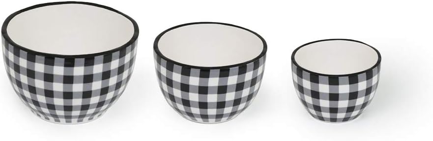 Boston International Ceramic Nesting Prep Bowls, 3 Sizes, Black & White Check