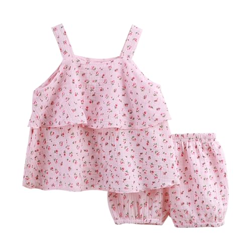Generisch Conjunto de vestido para niña con flores, primavera, verano, algodón, doble capa, transpirable, cómodo, conjunto de dos piezas, Rosa., 18 24 meses