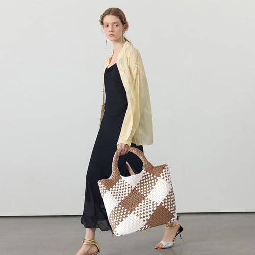 Image of JINMANXUE Fashion Woven Bag Shopper Bag Travel Handbags and Purses Women Tote Bag Large Capacity Shoulder Bags