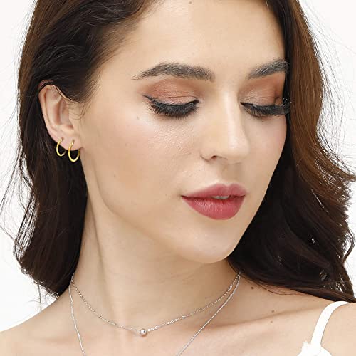 14K Gold Plated Hoop Earrings for Women, 4 Pairs Sterling Silver Post Small Hoops, Gold Huggie Earrings Set for Women Men (13mm 15mm 20mm 25mm)3
