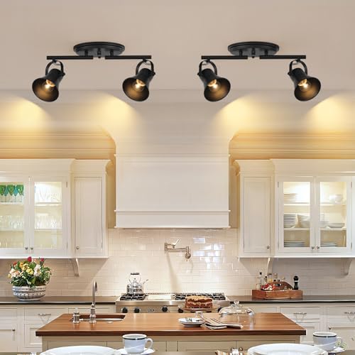 Image of 2 Light Track Lighting Ceiling, Industrial Directional Ceiling Spot Light Fixture,Black Flush Mount Ceiling Light for Kitchen, Living Room, Hallway, Bathroom, Cabinet, Etc.