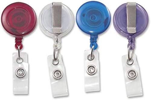 ADVANTUS Translucent Retractable ID Card Reel with Belt Clip, 30-Inch Extension, Pack of 4, Assorted Colors (75464)