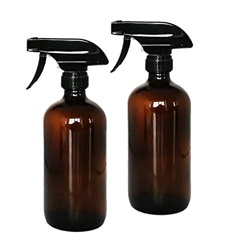 Empty Amber Plastic Spray Bottle (2 Pack) - Refillable 16 oz Container is Great for Essential Oils, Cleaning Products, Homemade Cleaners, Aromatherapy, Misting Plants with Water (Amber) (Amber)