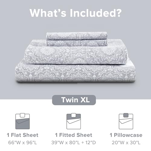 Image of Comfort Spaces 100% Cotton Percale Sheets Twin XL Size 3 Pcs, Adelia Gray