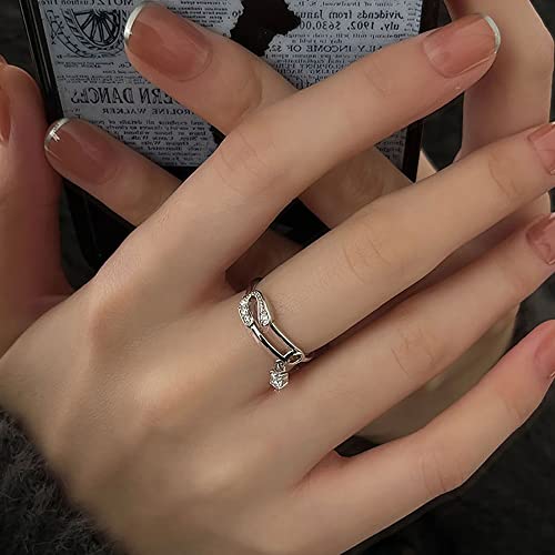 Rhinstone Charm Safety Pin Open Statement Ring 925 Sterling Silver Cubic Zirconia Paperclip Adjustable Stacking Knuckle Finger Bands Wedding Anniversary Eternity Rings Dainty Cute Jewelry Birthday3