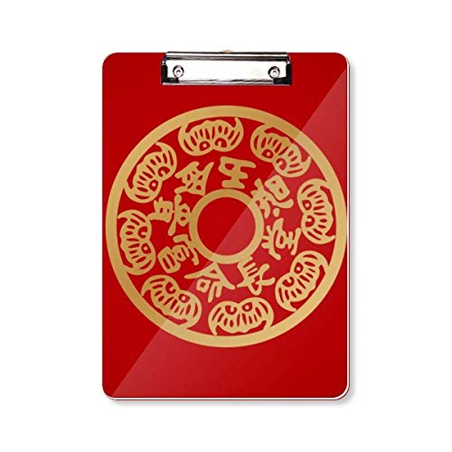 Porte-bloc chinois rond doré A4 avec pince métallique robuste pour bureau