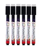 Pocket Pro 6 Black Dry Erase Markers | Low Odor Bullet Tip | Fine Whiteboard Pens With Eraser |...