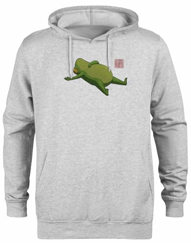Sweat à capuche gris imprimé grenouille de yoga unisexe