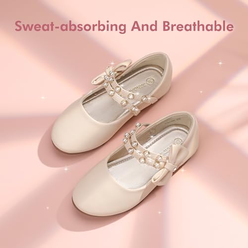 PANDANINJIA Toddler Girls Dress Shoes Pearls Bow Ballet Flats Flower Girl Shoes for Wedding Party School Communion Shoes4