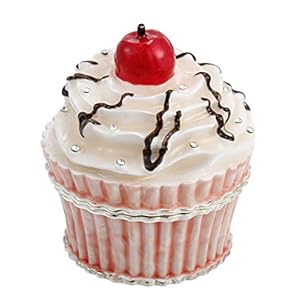 Hand Painted Enamel Trinket Box, Hinged Jewelry Organizer Mini Ring Earrings Storage, Unique Home Decor Figurine Keepsake Collectible, Personalized Elegant Handmade Ornament (Cupcake)