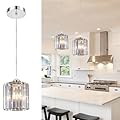 TISLYCO Crystal Pendant Lights - Kitchen Island Lighting, Mini Crystal Chandelier for Living Room, Dining Room, Hallway, Bar - 2 Pack - Silver