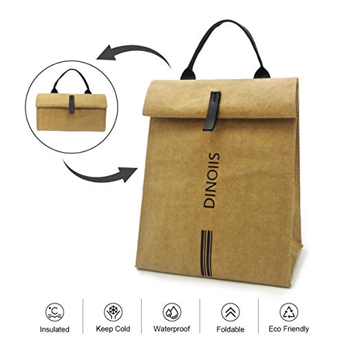 DINOIIS Waxed Canvas Lunch Bag For Women Men, Brown Paper Bag Styled