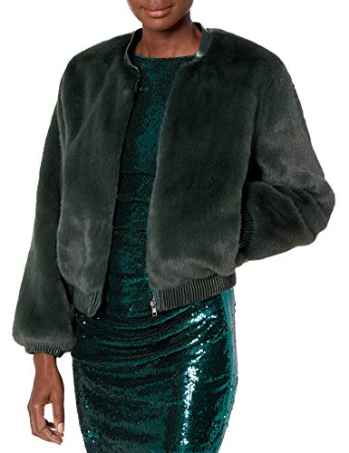 ASTR the label Women's Frankie Faux Fur Cropped Jacket, Forest Green, L