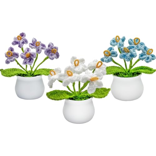 Crochet Sunflower and Forget-me-not Bouquet, Artificial Flowers for Office Desk Decor, Handmade Crocheted Flower Pots, Lifelike Everlasting Potted Plants with 3 Colors - Tisuff
