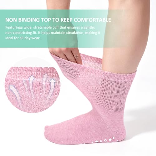 Image of CaiDieNu Non Slip Socks for Women: Non Skid Grip Socks for Elderly Hospital | Non Binding Grippy Crew Slipper Socks for Pregnant & Daily Wear, Wide Grippers Prevent Falls, Great Gifts for Seniors 5 Pairs