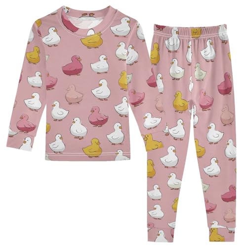 Pajama Sets Long Sleeve Ducks Colorful Cartoon Pattern Soft Comfy Sleepwear 2 Piece PJS 3-8T