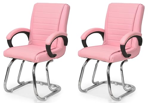 Image of GOYALSON Home Exclusive Visitor Study Reception Chair with Arm Rest and Heavy Frame with Cushioned Seat Back (2, Pink, SS 303 Stainless Steel Frame)