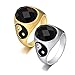 ANAZOZ Anello Coppia Fidanzamento,Anelli 2 Pezzi Coppia,Anelli Fidanzamento Coppia Acciaio Inossidabile Yin Yang Ovale Nero Argento Oro Misura dell'anello Donna 20 & Uomo 22