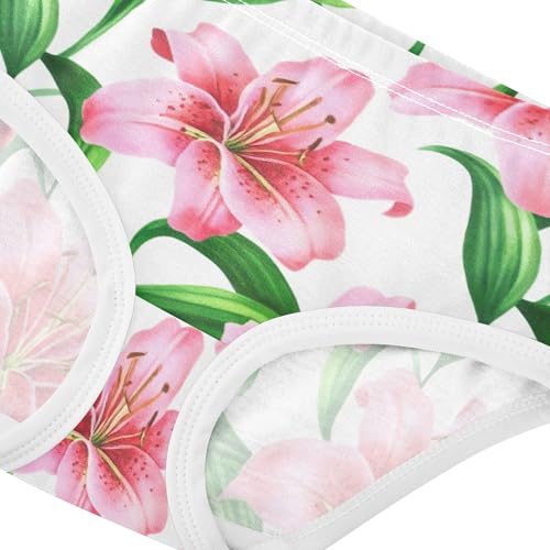 Watercolor Lily Flowers Leaves White Little Girl Panties Toddlers Underwear Floral Cotton Designer Underpants Briefs 2t4