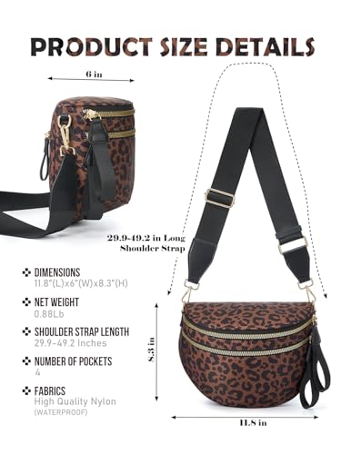 Image of Pure Colour Crossbody Bag Bum Bag for Women,Spacious Purse Fanny Packs Belt Bag,Oversized Bum Bag (Black Brown Leopard Print Bum Bag)