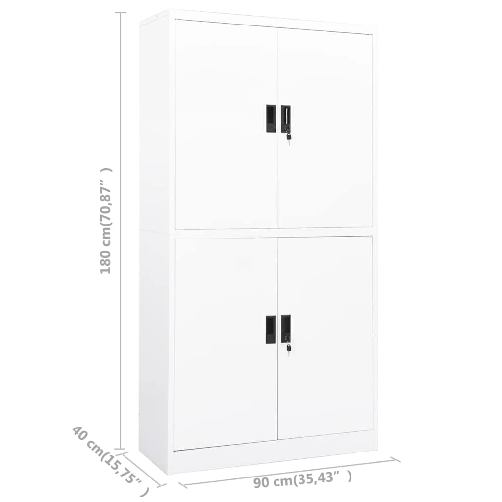 Armadio da ufficio, armadietto da ufficio, con serratura, armadietto in metallo, adatto per ufficio, archivio, scuola, gestione, bianco, 90 x 40 x 180 cm
