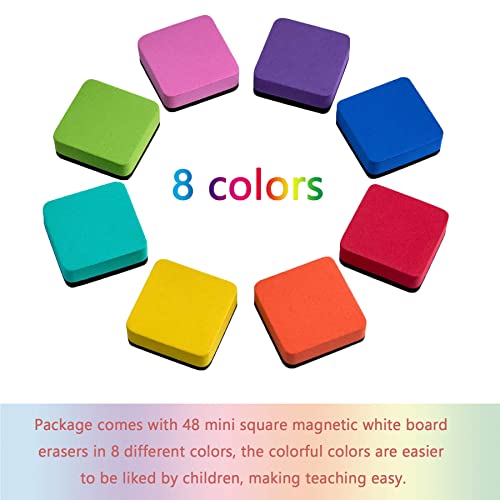 Dry Erase Erasers, Awowz 48 Pack Mini Magnetic Whiteboard Dry Eraser Chalkboard Cleaner Bulk For Home, Office And Classroom Teacher Kids Supplies (8 Color, 2 X 2 X 0.79 Inch) #TOP3