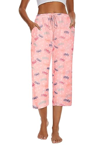 Image of Kabento 2 Pack Womens Pajama Pants Capri Sleep Lounge Pants Drawstring Pj Bottoms with Pockets