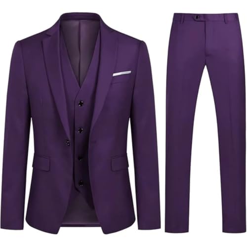 Men's Slim Fit 3-Piece Suits Jacket Trousers Vest for Business Wedding Suit4