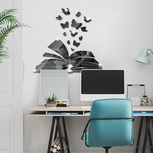 Desuibao Reading Corner Decor Acrylic Mirror Stickers, Peel and Stick Book Lover Butterfly Wall Stickers - Image 4