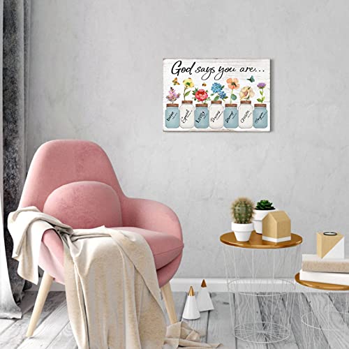 Inspirational-Floral-Canvas-Wall-Art-God-Says-You-Are-Positive-Quotes-Wall-Decor-Flowers-in-Mason-Jar-Picture-Motivational-Bible-Verse-Poster-for-Women-Bedroom-Home-Decoration-10-x-15