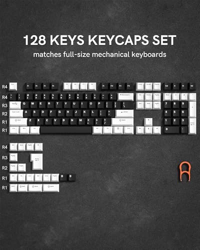 Image of Black White PBT Doubleshot Keycaps - Cherry Profile Retro, 60-108 Percent, 128 Keys Set